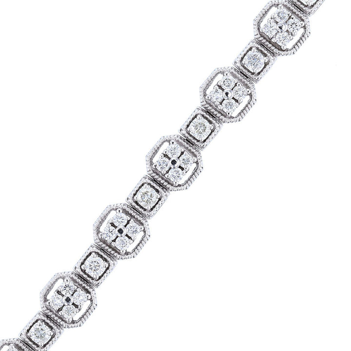 14K White Gold Diamond Tennis Antique Bracelet