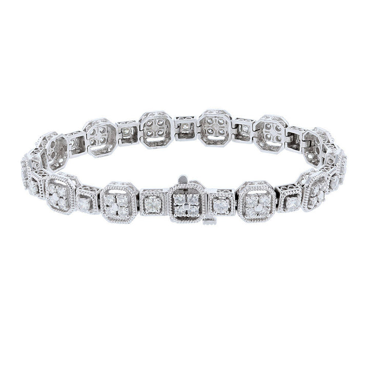 14K White Gold Diamond Tennis Antique Bracelet