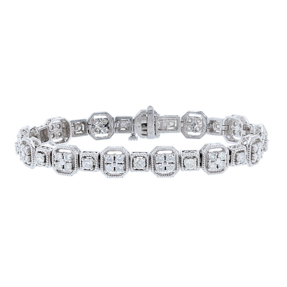 14K White Gold Diamond Tennis Antique Bracelet