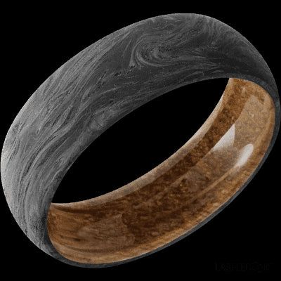 7 mm wide Domed Forged Carbon Fiber band featuring a Whiskey Barrel sleeve.