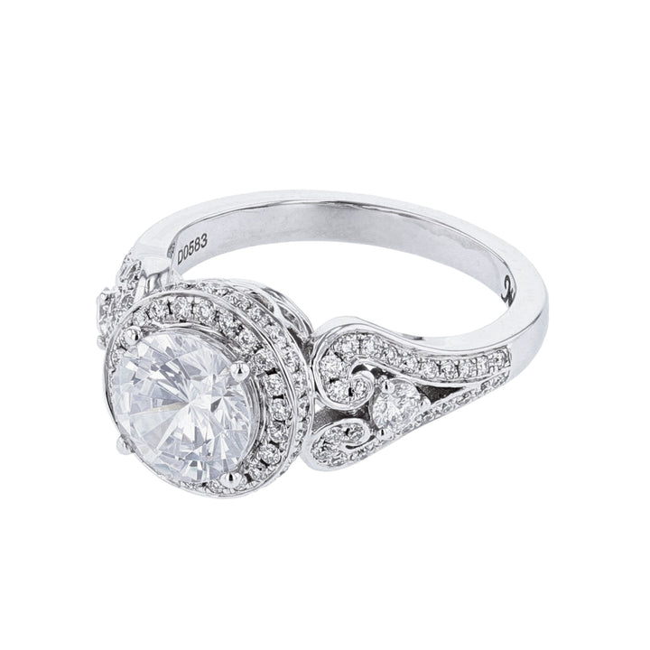 Round Halo Diamond Scroll Engagement Ring