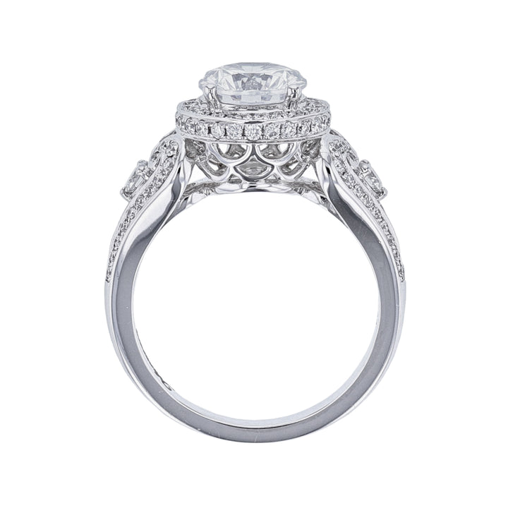 Round Halo Diamond Scroll Engagement Ring