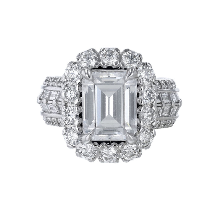 Round Diamond Halo Baguette Accented Ring