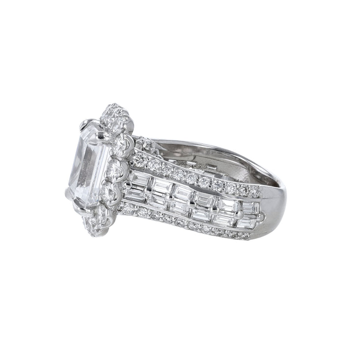 Round Diamond Halo Baguette Accented Ring
