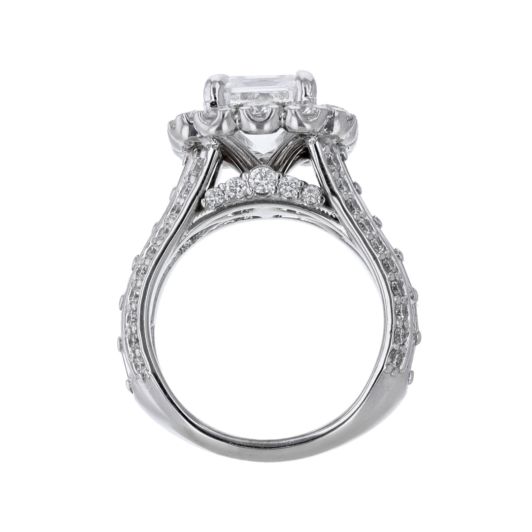 Round Diamond Halo Baguette Accented Ring