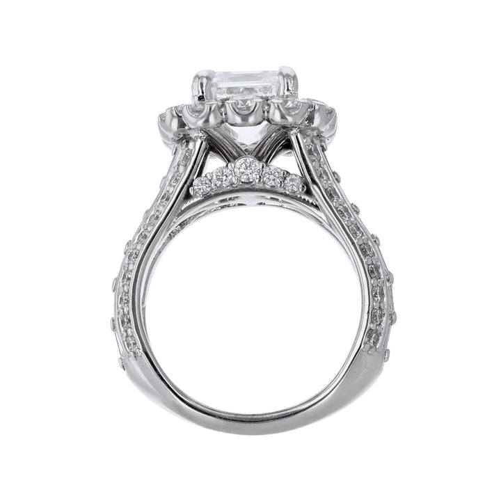 Round Diamond Halo Baguette Accented Ring