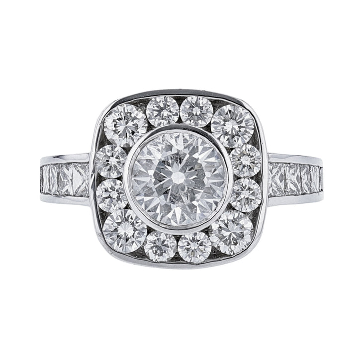18K White Gold Cushion Halo Diamond Ring