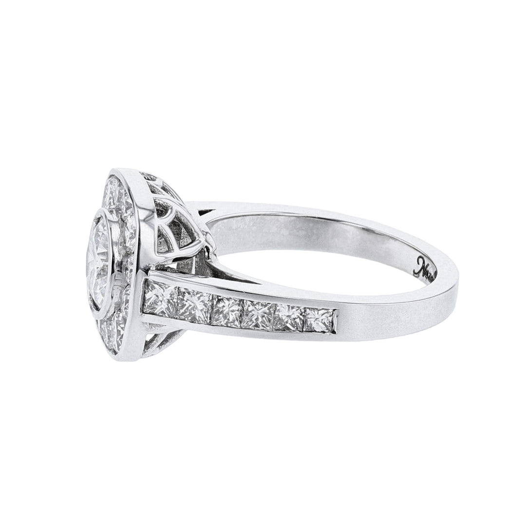18K White Gold Cushion Halo Diamond Ring