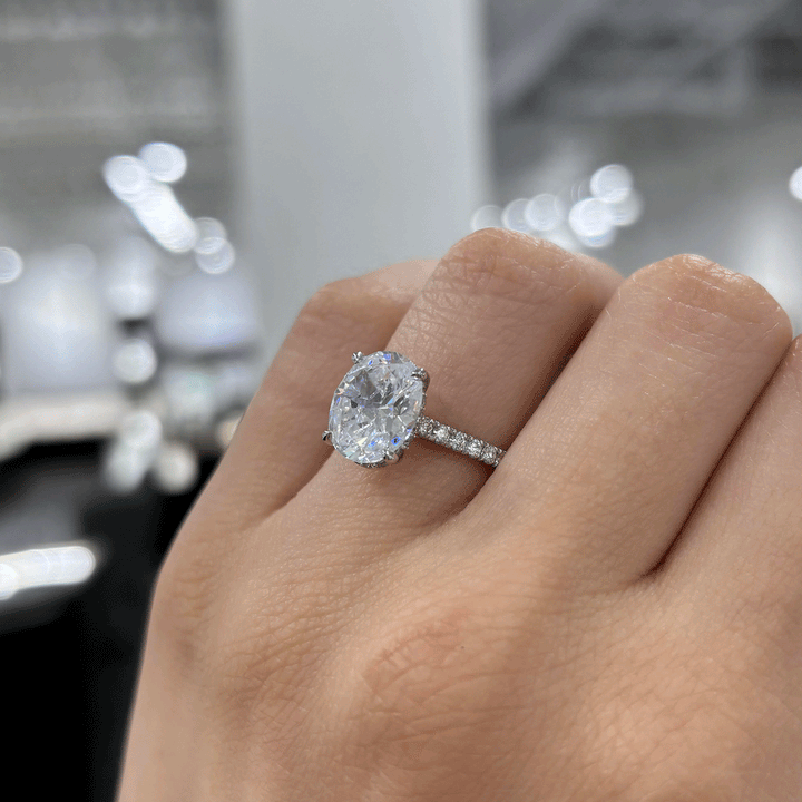 4.70CT.TW OVAL LAB DIAMOND UNDERHALO SOLITAIRE ENGAGEMENT RING - Nazarelle