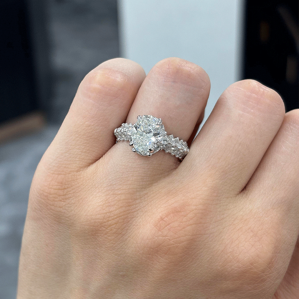 3.10CT.TW OVAL LAB DIAMOND HALO ENGAGEMENT RING - Nazarelle