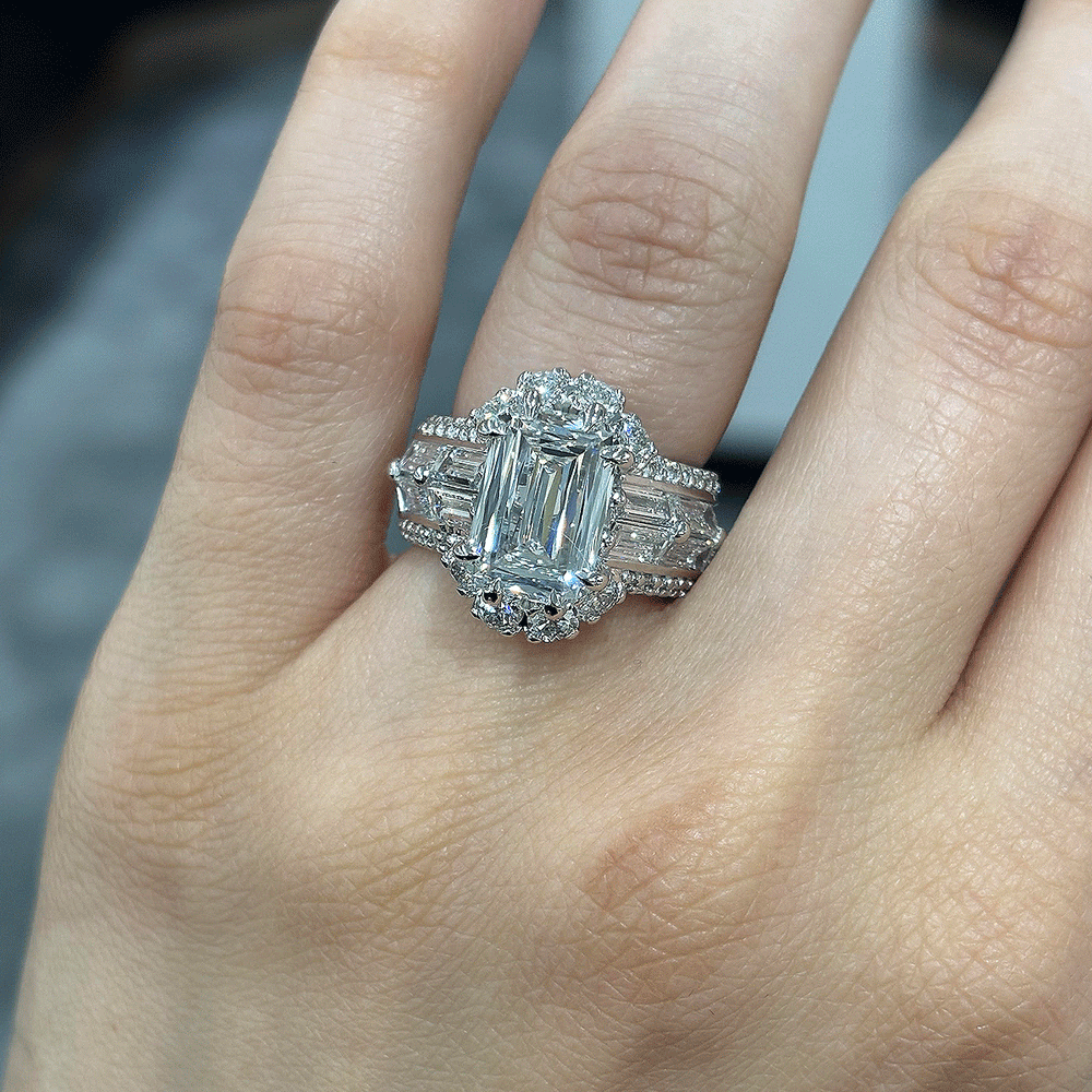 8.25CT.TW EMERALD CUT LAB DIAMOND HALO ENGAGEMENT RING - Nazarelle