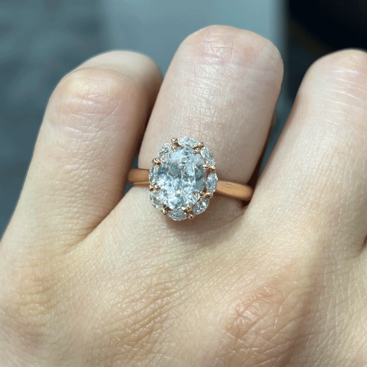 1.90CT.TW OVAL LAB DIAMOND HALO ENGAGEMENT RING - Nazarelle