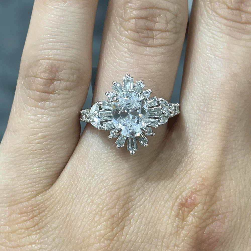 3.10CT.TW OVAL LAB DIAMOND HALO ENGAGEMENT RING - Nazarelle
