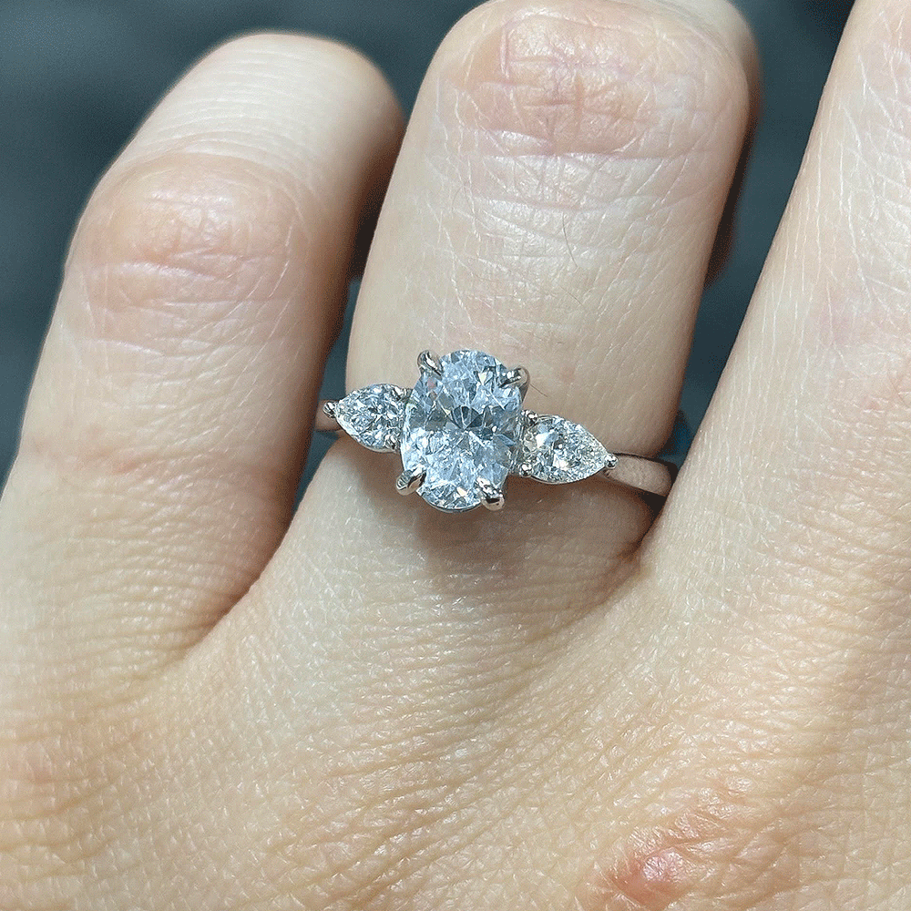 2.40CT.TW OVAL LAB DIAMOND 3 STONE ENGAGEMENT RING - Nazarelle
