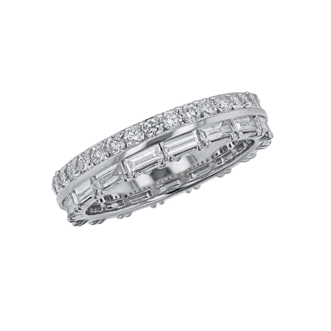 Round & Baguette Diamond Stacked Eternity Band