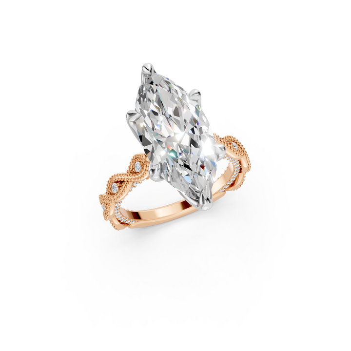 5.30CT.TW MARQUISE LAB DIAMOND ENGAGEMENT RING TWIST MILGRAIN BAND
