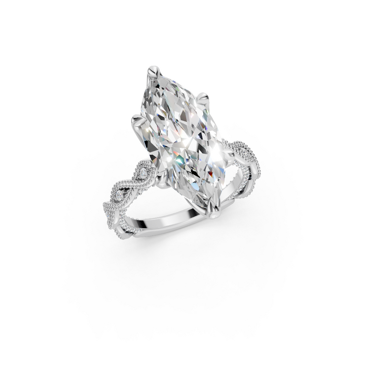 5.30CT.TW MARQUISE LAB DIAMOND ENGAGEMENT RING TWIST MILGRAIN BAND