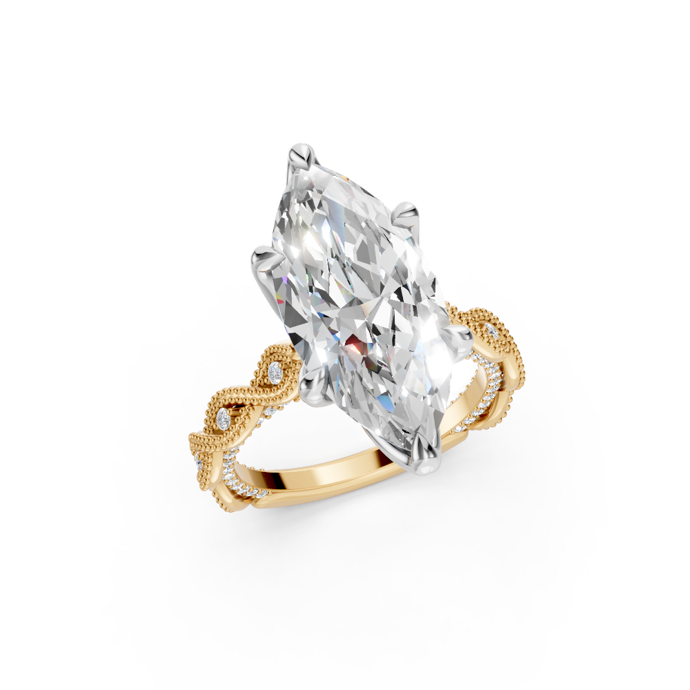 5.30CT.TW MARQUISE LAB DIAMOND ENGAGEMENT RING TWIST MILGRAIN BAND