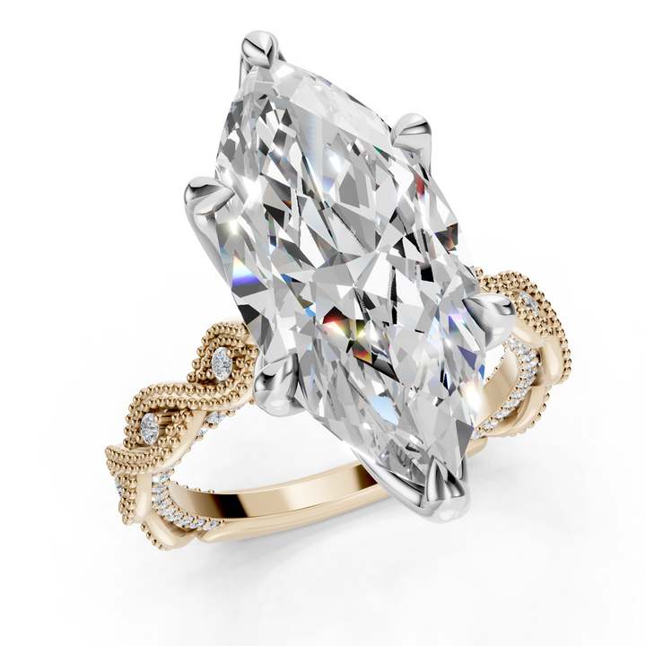 5.30CT.TW MARQUISE LAB DIAMOND ENGAGEMENT RING TWIST MILGRAIN BAND