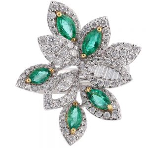 Nazar's 18K Two Tone Emerald and Diamond Ring