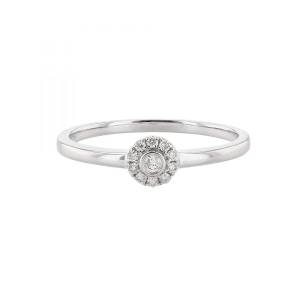 18K White Gold Mini Halo Diamond Ring