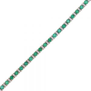 Nazar's 14k white yellow gold two tone emerald diamond tennis bracelet