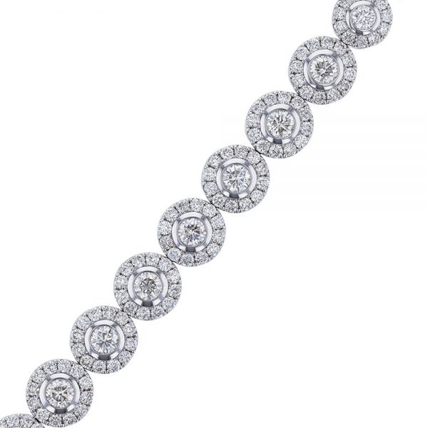 Nazar's 18k white gold diamond bezel halo tennis bracelet