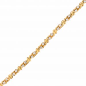 14K Yellow Gold Swirl Diamond Tennis Bracelet