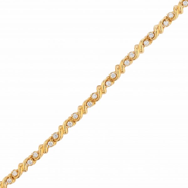 14K Yellow Gold Swirl Diamond Tennis Bracelet