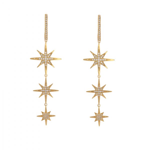 18K Yellow Gold Star Drop Diamond Earrings
