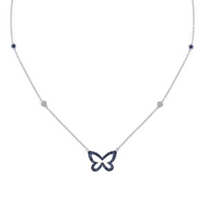 18K Blue Sapphire Diamond Butterfly Necklace