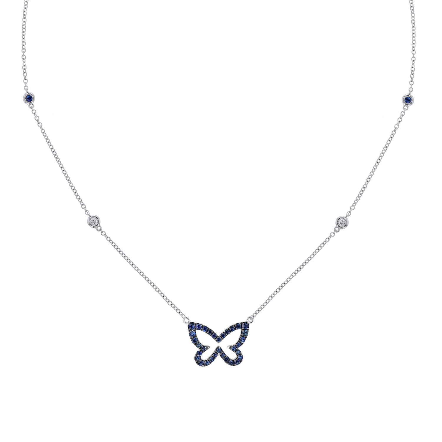 Mini London Blue Topaz Butterfly Necklace with Diamonds - KAMARIA