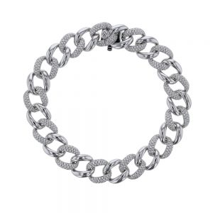 18K White Gold Diamond Chain Link Bracelet