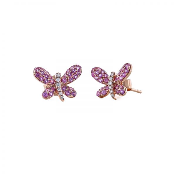 Butterfly Pink Sapphire Diamond Stud Earrings