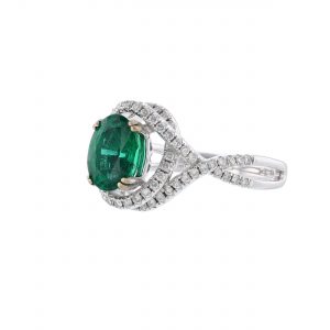 14K White Gold Emerald Diamond Ring