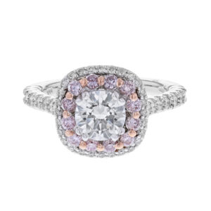 14K White Gold Pink Diamond Halo Engagement Ring