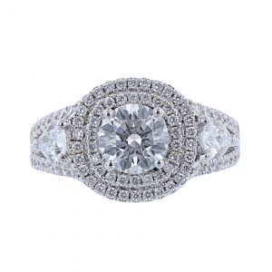 Nazarelle 18K White Gold Double Pear Diamond Engagement Ring