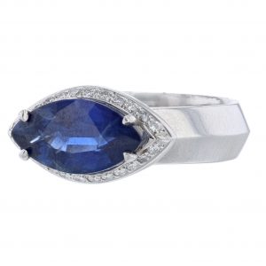 Platinum Blue Sapphire Diamond Ring