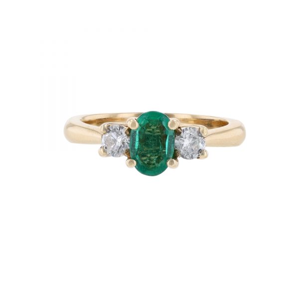 14K Yellow Gold Oval Emerald Diamond Ring