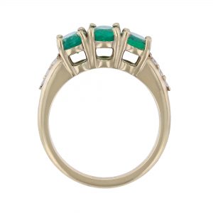 14K Yellow Gold Triple Emerald Diamond Ring