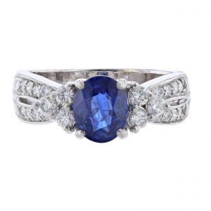 14K White Gold Oval Blue Sapphire Ring