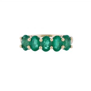 14K Yellow Gold Five Emerald Ring