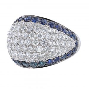 14K WG Blue Sapphire Edge Diamond Ring