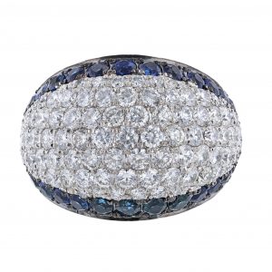 14K WG Blue Sapphire Edge Diamond Ring