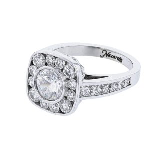18K White Gold Cushion Halo Diamond Ring