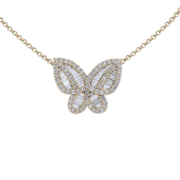18K Yellow Gold Diamond Butterfly Necklace
