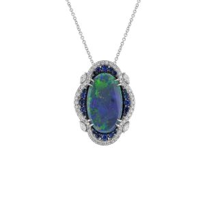 Oval Opal Blue Sapphire Pendant Necklace