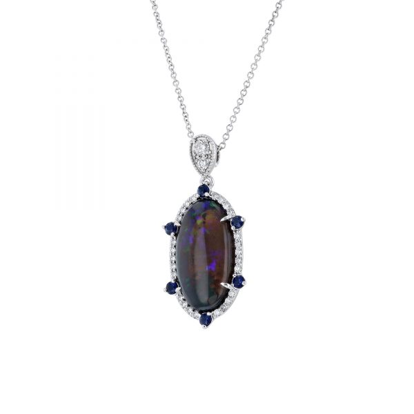 Opal Sapphire Diamond Accent Necklace