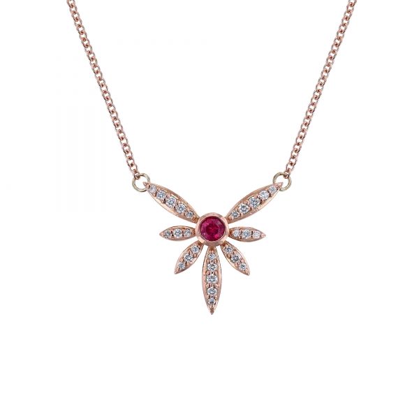 Dragonfly Ruby Diamond Necklace, Rose Gold