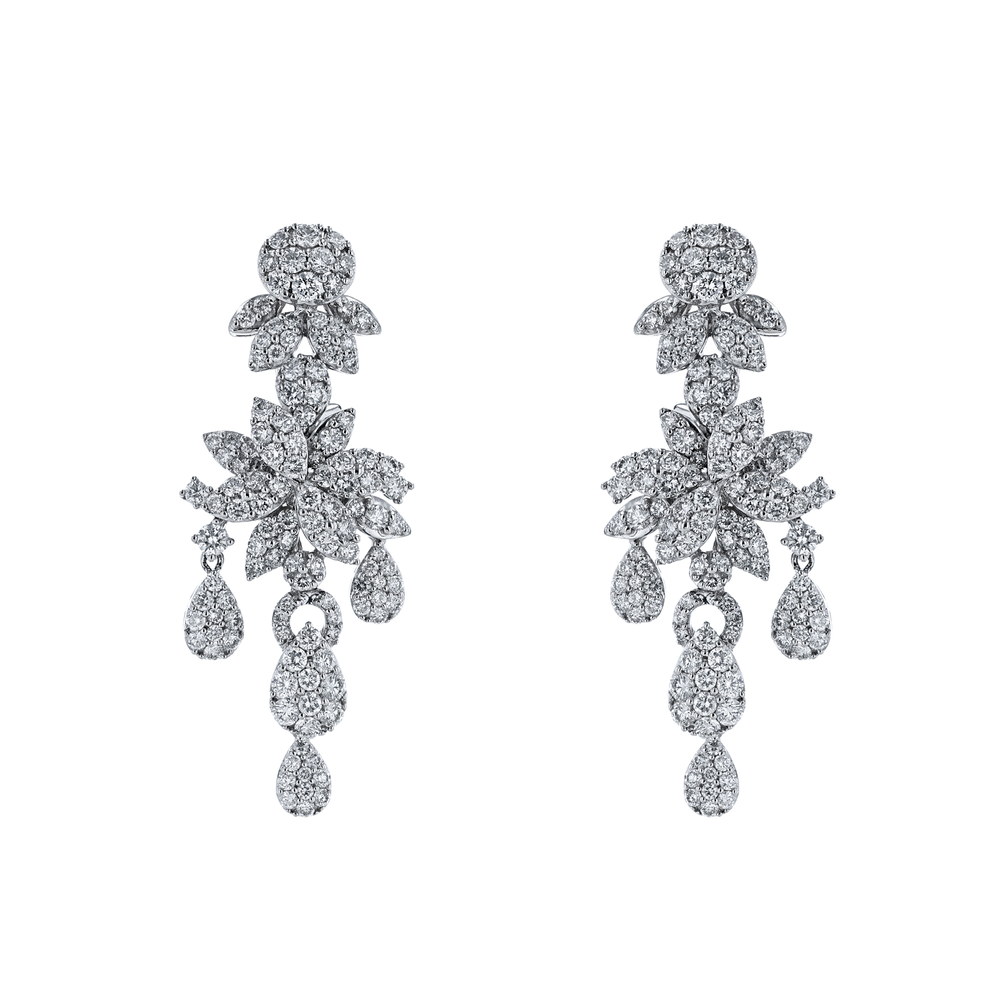 Diamond Floral Drop Earrings